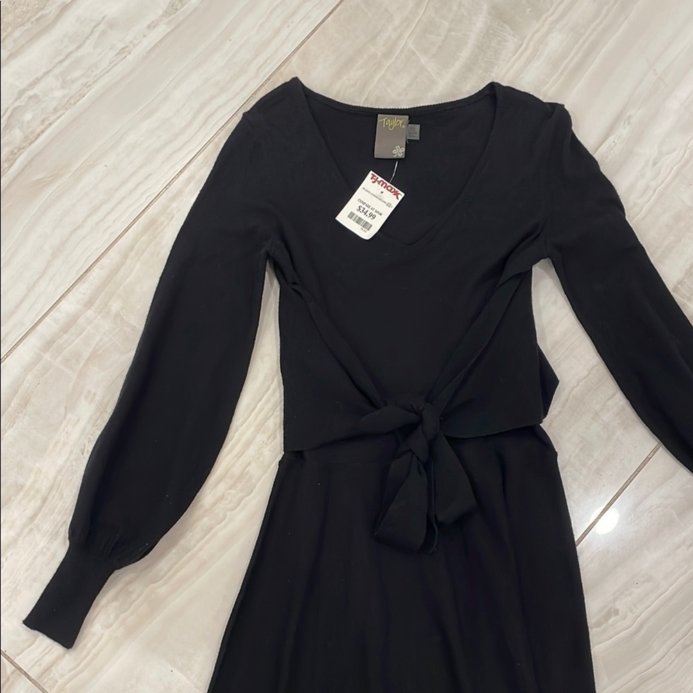 Taylor Black Tie Front Low Neck Soft Dress